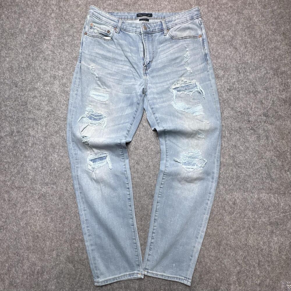 Aeropostale Jeans Mens 36x30 Blue Light Wash Skinny Distressed Denim Pants
